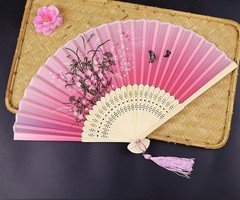 2 Pieces Handheld Fans,Silk Folding Foldable 2 PCS, Chinese Color Flower2