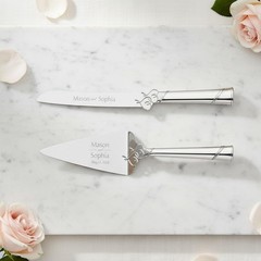 Personalized True Love Silver Wedding Cake Cutting Set Custom Engraved Wedding
