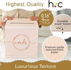 Pink Rose Gold Card Box for Party, Large 10″ Gift Card Box Birthday, Bridal & Ba