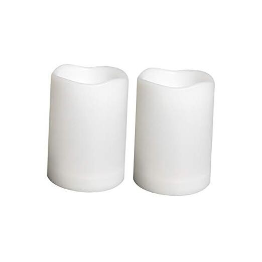 Waterproof Outdoor Flameless Pillar Candles with Timer White-3″x4″-Timed-2 Pack
