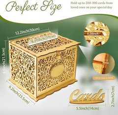 Wooden Gift Card Box for Weddings with Lift-off Lid and Glittery Gold Finish