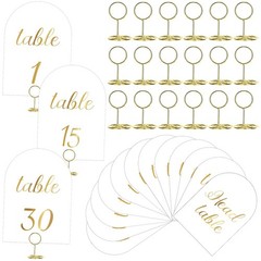 White and Gold Table Numbers 1-30 with Head Table Number Card and Holders, 5 …