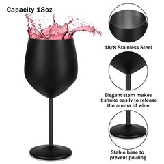 Lifecapido Stainless Steel Wine Glasses Set of 2, 18oz Stainless Steel Stem W…