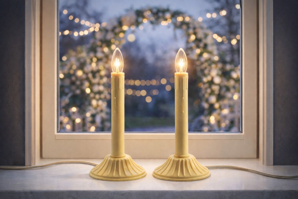 Electric Window Candles, 2 Pack Christmas Candle Lights with 4 1 Light Clear
