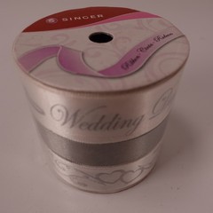 SINGER Wedding Day Ribbon Set White Gray Polyester 3 Rolls 6 ft Hearts