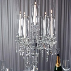 32″ Clear 5 Arm Crystal Glass Candelabra Hurricane Taper Candle Holder