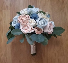 Pale Blue Blush Pink Bridal Bouquet Dusty Rose Sola Wood Bridesmaid Wedding Prom
