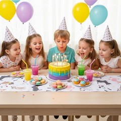 Cobee 72x13in Dog Table Runner, Puppy Birthday Party Decoration Themed Dog