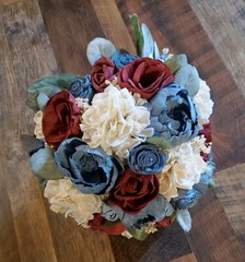 Dusty Blue & Burgundy Bridal Bouquet Sola Wood Hydrangea Wedding Peony Flowers