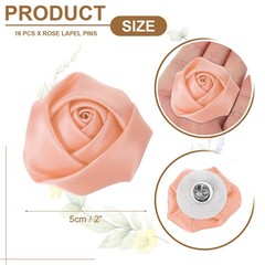 16Pcs Rose Lapel Pin 2 Inch Men’s Flower Boutonnieres Light Pink