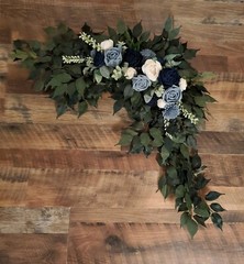 2PC Dusty Blue Navy White Arch Flowers Sola Wood Arbor Wedding Ceremony Decor