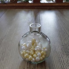 Clear Glass Vase w/ Gold & White Pearl Beads Wedding Centerpiece Decor