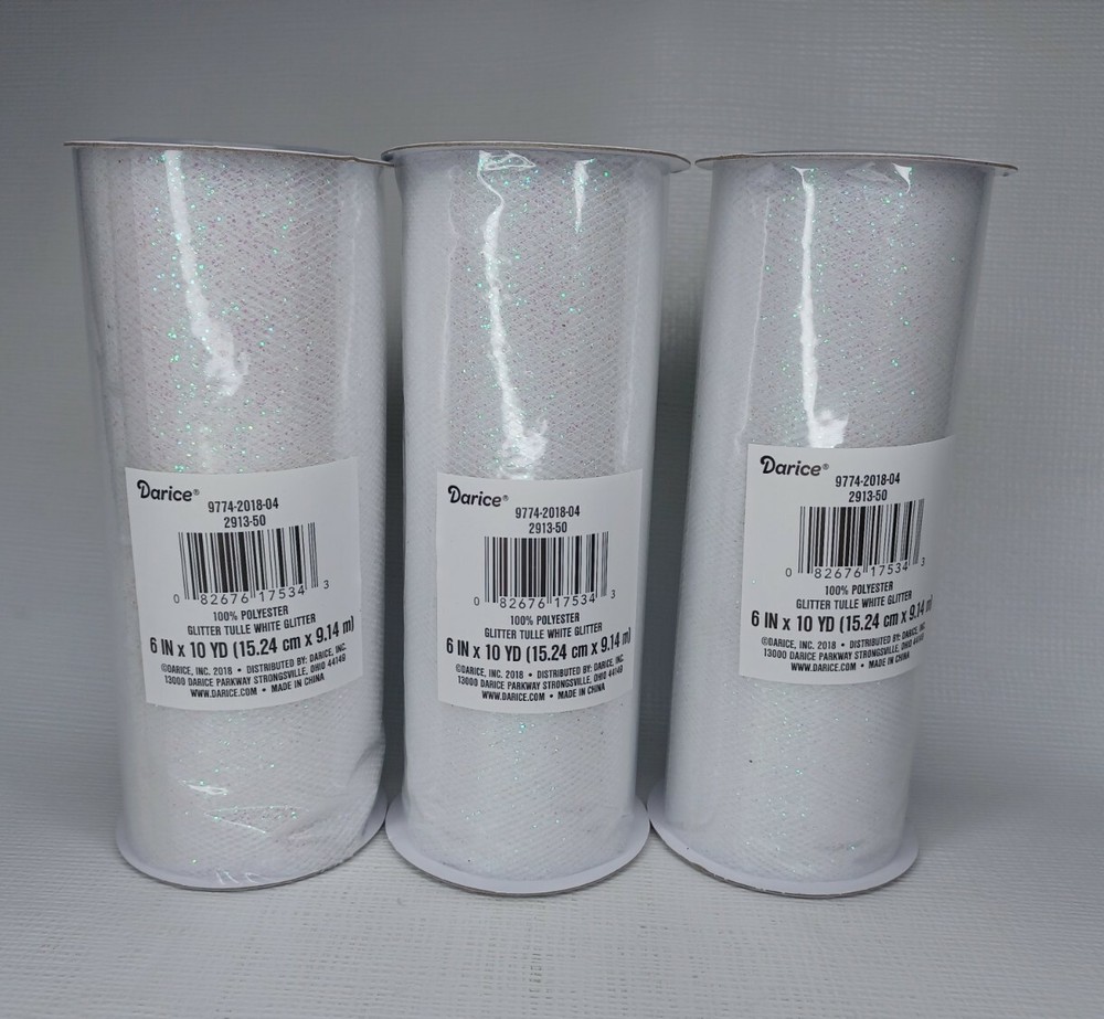 3 Pack Darice 2913-50 White Glitter Tulle Netting Wedding Crafts 6″ x 10 yds
