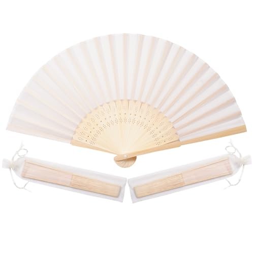50pcs Cream-Coloured Imitated Silk Fabric Bamboo Folded Hand Fan Bridal