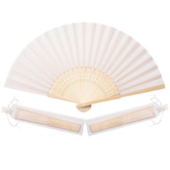 50pcs Cream-Coloured Imitated Silk Fabric Bamboo Folded Hand Fan Bridal