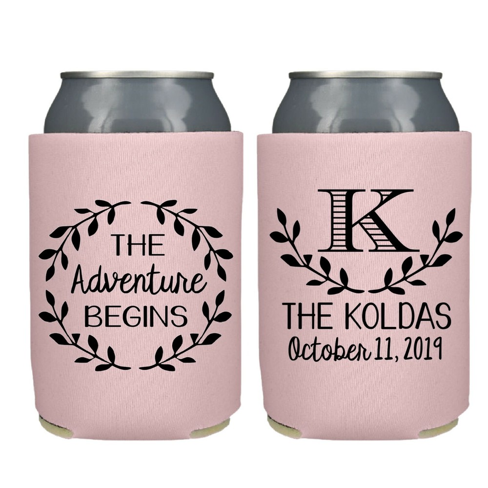 Personalized Wedding Can Cooler Wedding Favor Koozies Adventure Begins