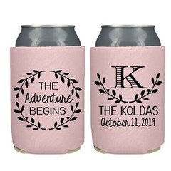 Personalized Wedding Can Cooler Wedding Favor Koozies Adventure Begins