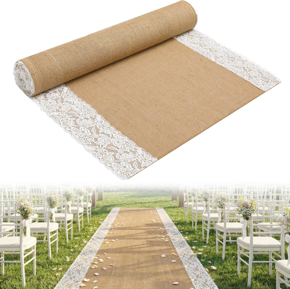 15 Ft X 36 in Natural Burlap Wedding Aisle Runner, Rustic Jute Weddings Runway C