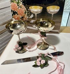 Vintage International Silver Co. Bridal Set Goblets And Cake Knife 1990
