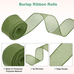 Burlap Ribbon, 2″ x 10 Yards Burlap Wired Edge Ribbon [Olive Green]