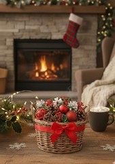 Pine Cone Christmas Winter Potpourri Bag with Red Berries and Glitter