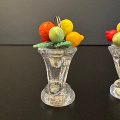 Set Of 4 Vintage Czech Glass Place Card Holder With Fruit Design Topper