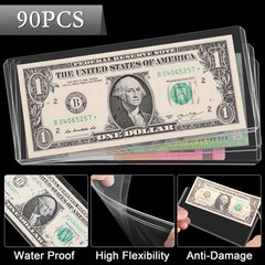 90PCS Clear Banknote Holders – Top-Load 90 Pcs [6.6″x2.8″], Pure Transparent