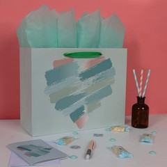 wishinside 13″ Large Mint Green and Peach Gift Bag Set with Greeting Card and
