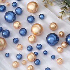 200 Assorted NAVY BLUE GOLD Faux PEARL BEADS Vase Fillers DIY Crafts Party Event