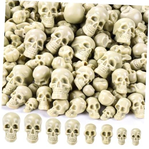 Vellibring 150 PCS Halloween Mini Skull Heads Decoration – 4 Size Bone Colors