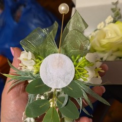 Artificial White/Green Rose Wrist Corsage with Pearl Bracelet Wedding Floral