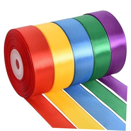 1 Inch x 125 Yards 5 Colors Satin Ribbon Rolls, Mixed Bright 5r-1in-rainbow