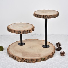 14″ Brown 3 Tier Round Natural Wood DESSERT STAND Wedding Party Events Supplies