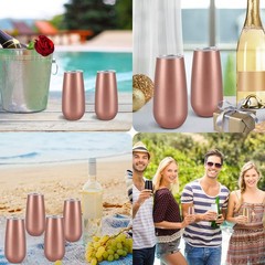 12 Pack Stemless Insulated Flute Tumblers, 6 Oz Unbreakable Rose Gold Champag…