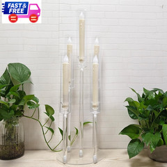 4pc 5-Arm Acrylic Candelabra Centerpieces Clear Candle Holders w/ LED Shades
