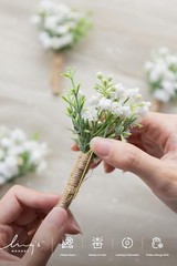 Wedding Boutonniere, 10pcs White Flower Greenery with Built-in Pins Groomsmen
