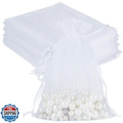 HRX Package 100pcs Sheer Organza Bags White, 6 x 9 inches Christmas Wedding S