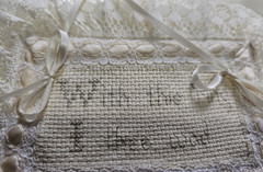 Hand Made Cross-Stitched Lacey Ring Bearer Pillow -Wedding -Cream Color