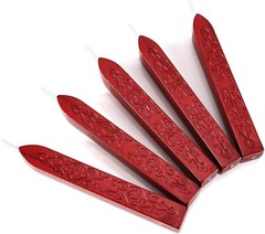 5 Metallic Red Sealing Wax Sticks with Wicks for Elegant Invitations & Gifts