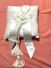 Satin ring bearer pillow white 8 x 8 inches