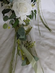 Shades Of Green Bridal Cascade Bouquet Artificial Silk Foam Flowers
