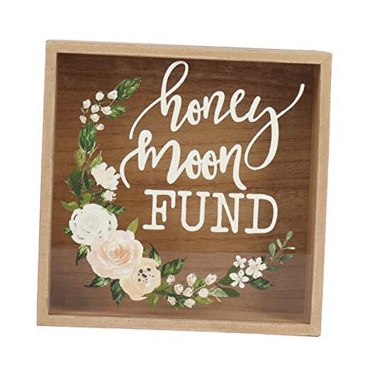 Honey Moon Fund Box, Rustic Wood Wedding Card Box with Honey Moon Fund (Floral)