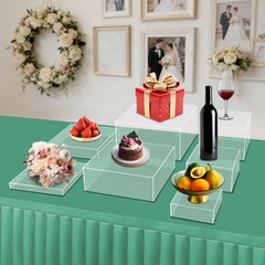 7pcs Acrylic Cake Display Stands Cupcake Stands Buffet Risers Set For Exhibition