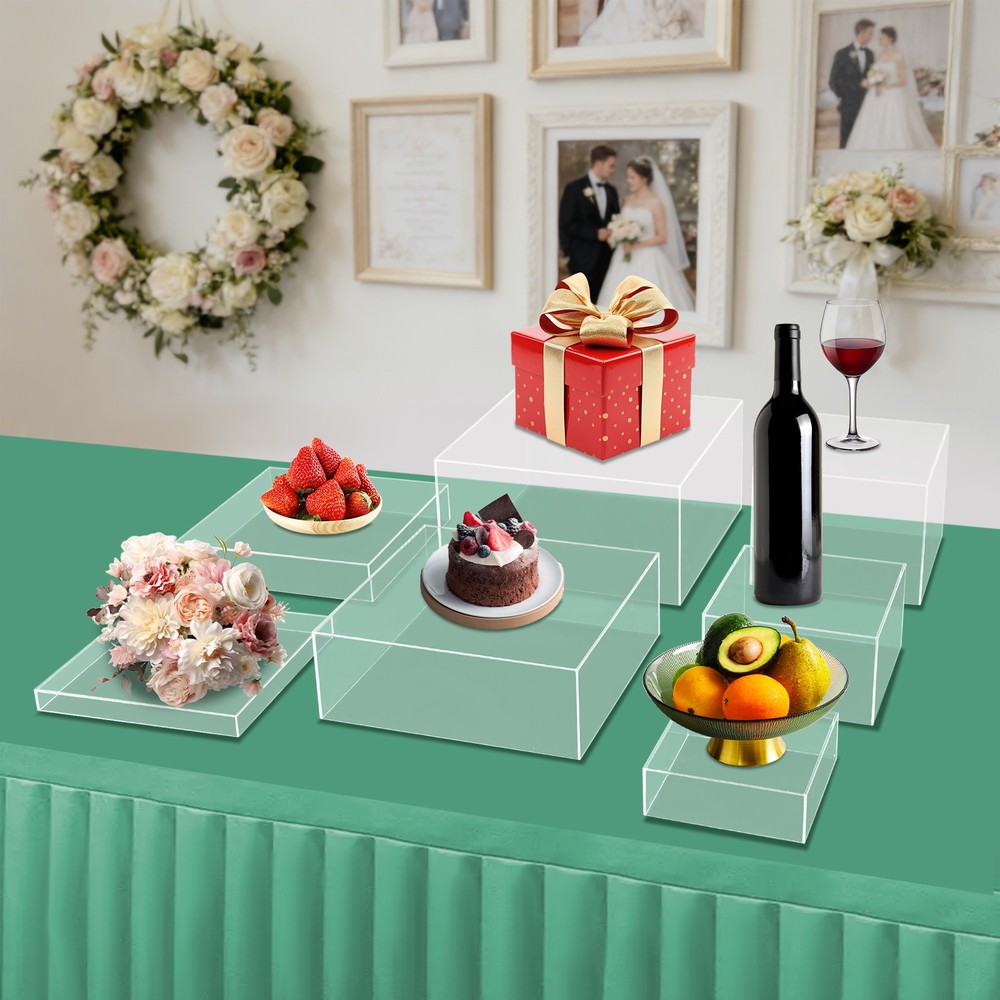 7pcs Acrylic Cake Display Stands Cupcake Stands Buffet Risers Set For Exhibition