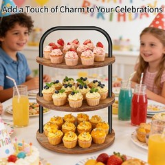 Large Wooden Cupcake Stand Set – 360° Rotating and Durable for Parties