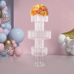 5-Tier Clear Acrylic Flower Stand with Crystal Pendants 43.3 in Wedding