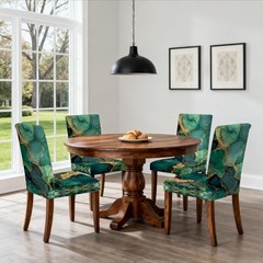 Marble Chair Covers Set of – Green Gold Abstract Pattern Stretch Dining 4 25