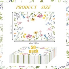 50 Pcs Spring Wildflower Paper Placemats, 11×16 Inch Summer Floral Disposable