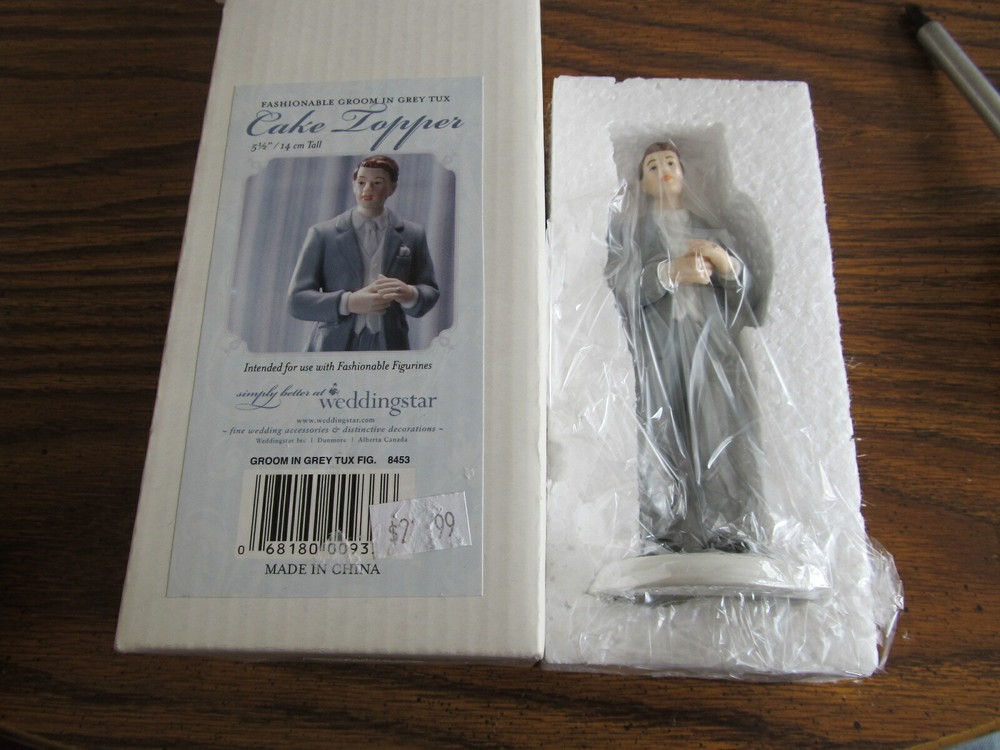 Groom in grey tuxedo cake topper IN BOX Weddingstar