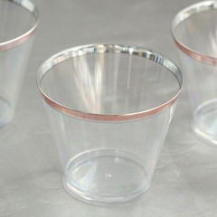 24 pcs 10 oz Clear with Rose Gold Rim Plastic Cups Disposable Tableware Wedding